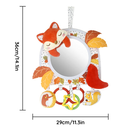 Caterbee Baby Toy with In-Sight Car Mirror – Sensory Hanging Toy for Travel & Tummy Time(fox)