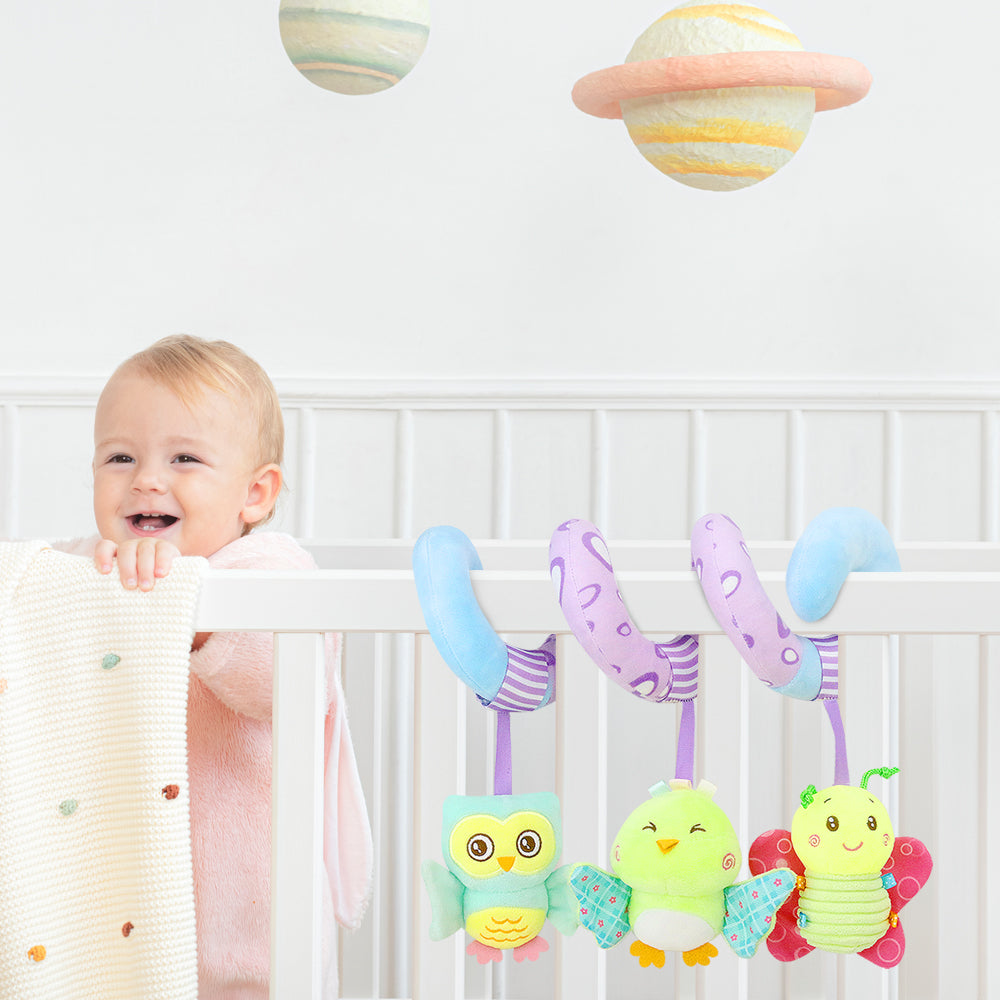 Caterbee Baby Car Seat Toys Stroller Activity Spiral Plush Bar Toy (Sky)