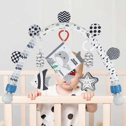 Baby Activity Arch Toy – Stroller & Crib Toy Bar with Hanging Sea Animals, Rattles & Sensory Book – Underwater Travel Toy for Infants(Ocean)