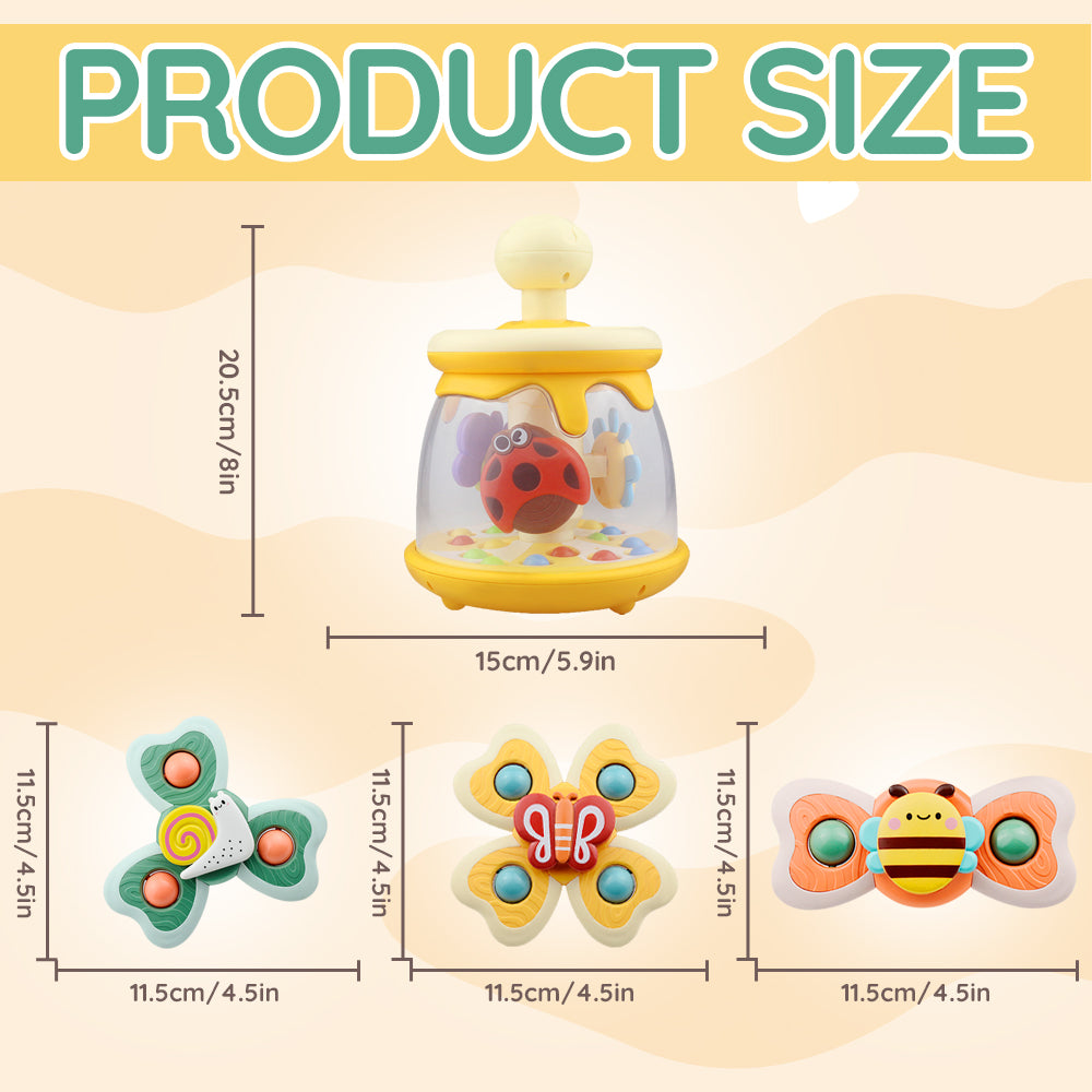 Caterbee Baby Push & Spin Toy - Bee Hive Spinning Dome with Ladybug & Suction Cup Butterflies | Sensory & Developmental Toy