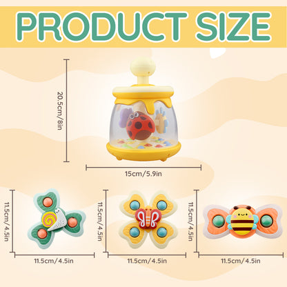 Caterbee Baby Push & Spin Toy - Bee Hive Spinning Dome with Ladybug & Suction Cup Butterflies | Sensory & Developmental Toy