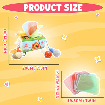Caterbee® Baby Sensory Tissue Box Toy – Pull-Out Fabric Play Set with Rattle, Teether & Mirror | Montessori Hanging Toy for Stroller, Car Seat & Crib（副本）