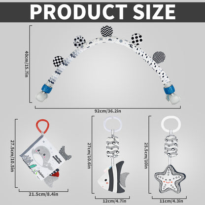 Baby Activity Arch Toy – Stroller & Crib Toy Bar with Hanging Sea Animals, Rattles & Sensory Book – Underwater Travel Toy for Infants(Ocean)