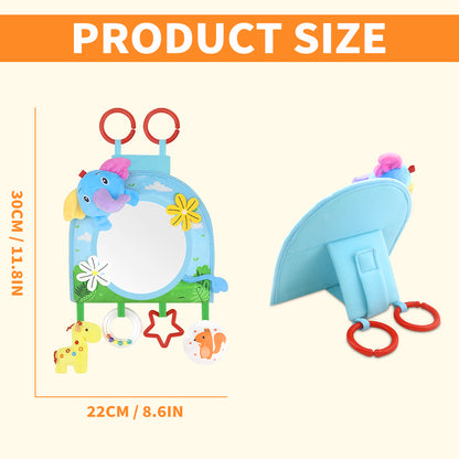 Caterbee Baby Toy with In-Sight Car Mirror – Sensory Hanging Toy for Travel & Tummy Time(Elephant）