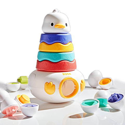 Circles stacking ring toy with duck Shape for Baby Develop Fine Motor Skills, Colors, and Patterns Recognition