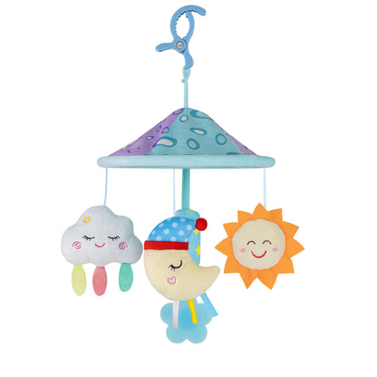 Caterbee Baby Pram Mobile Toy – Hanging Car Roof Handle Toy with Rattles & Teether