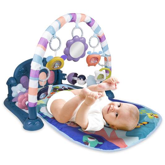 Baby Piano Play Mat Gym with Musical & Light – Interactive Kick & Play Activity Mat（Blue）
