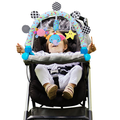 Caterbee Travel Arch Baby Bassinet Toy, Plush Hanging Pram & Stroller Toy for Infants & Toddlers | Sensory Development & Entertainment