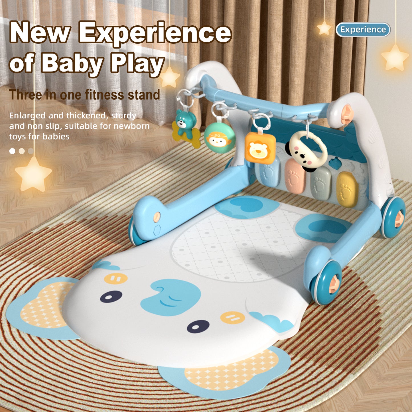 2 in 1 Baby Piano Play Mat & Sit to Stand Learning Walker Toy with music and light