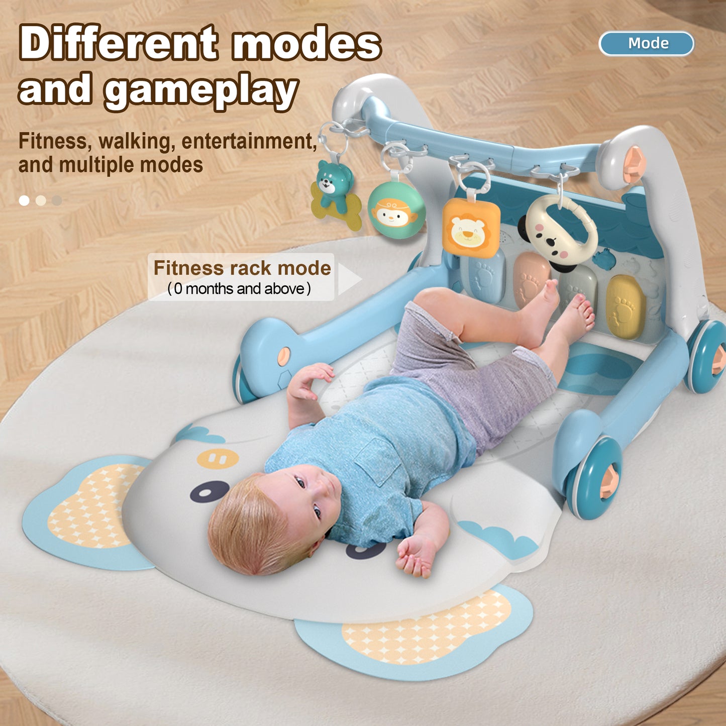 2 in 1 Baby Piano Play Mat & Sit to Stand Learning Walker Toy with music and light