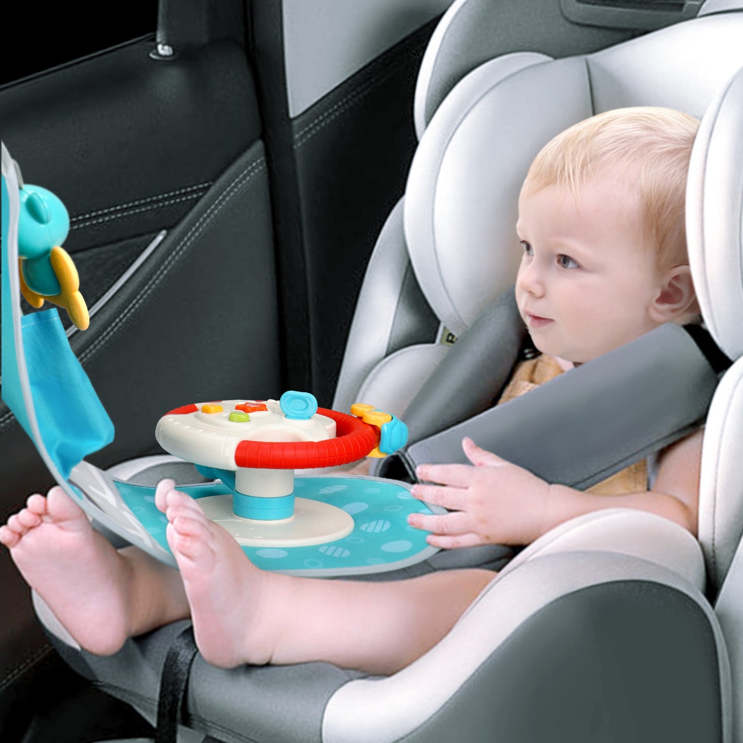 Baby Play and Kick Car Seat Toy with Steering Wheel Center