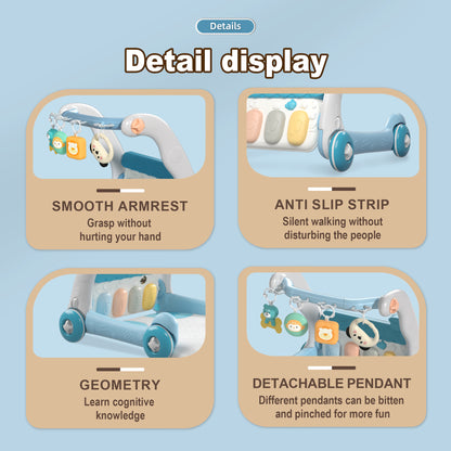 Caterbee 2-in-1 Baby Piano Play Mat & Sit-to-Stand Learning Walker with Music & Light