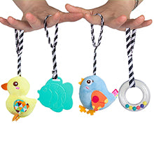 Baby Car Seat Toy, Interactive Sensory Toy with Teether & Hanging Plush Toys