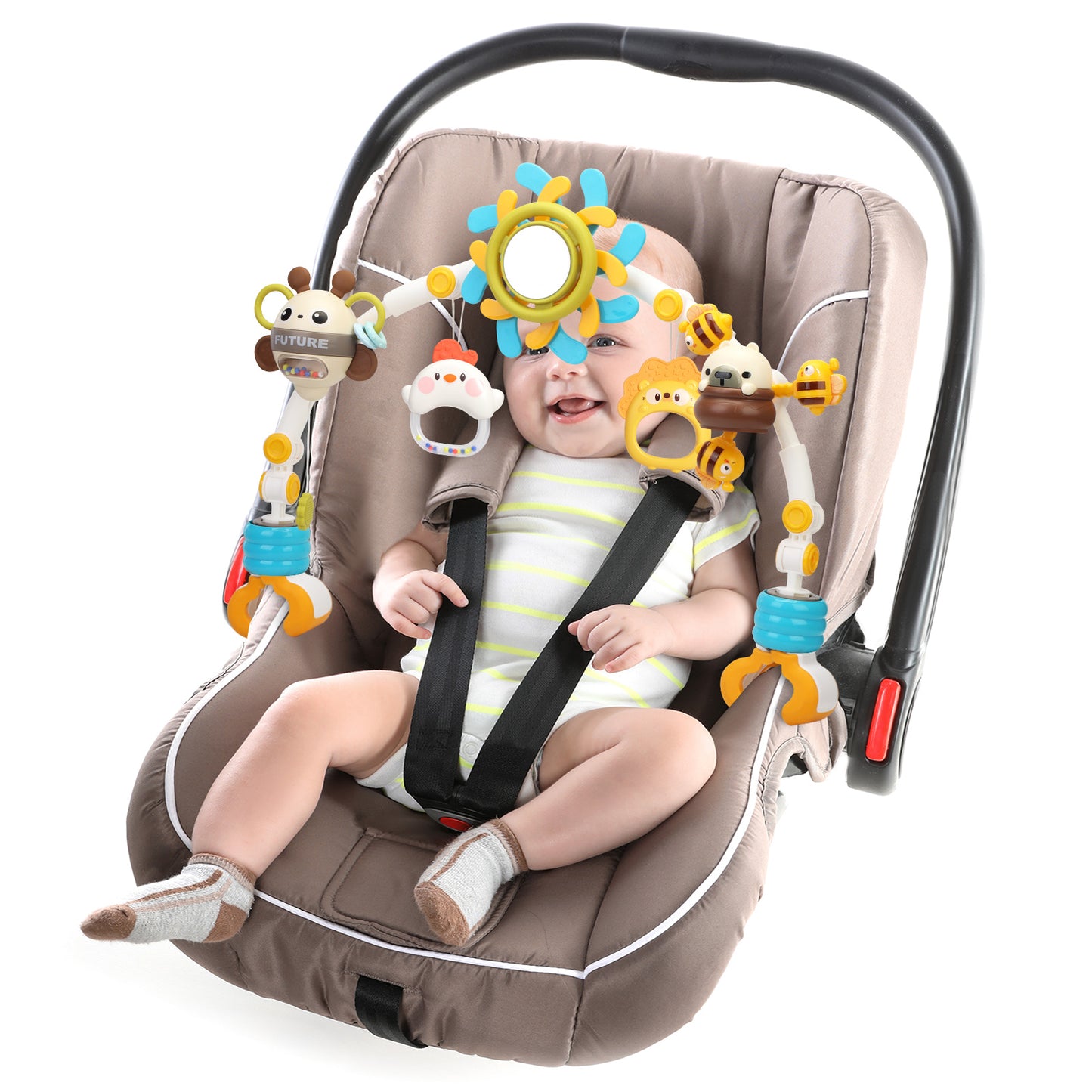 Baby Bouncer Toy Bar – Secure & Foldable with Rotating Pendant, Mirror & Detachable Toys