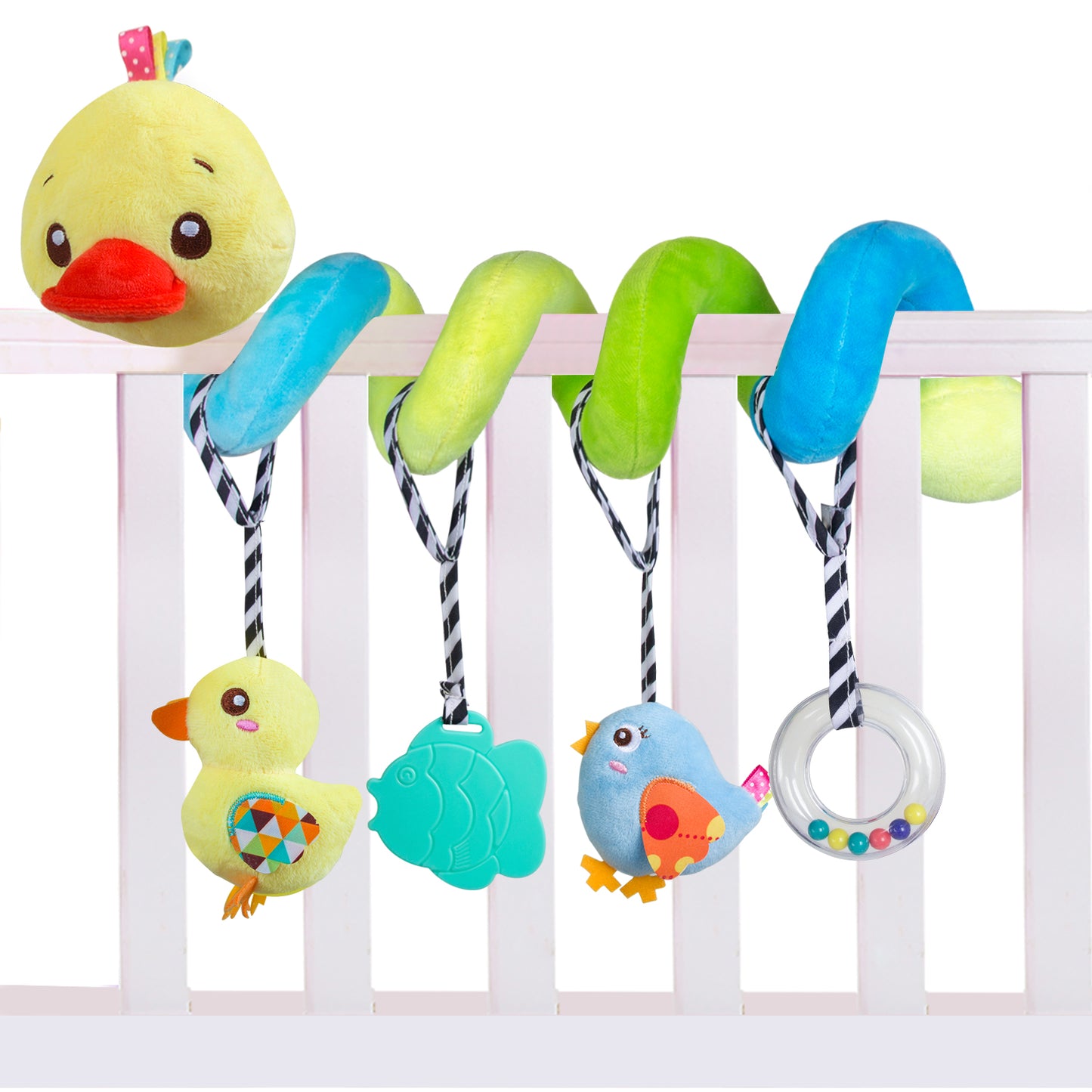 Baby Car Seat Toy, Interactive Sensory Toy with Teether & Hanging Plush Toys