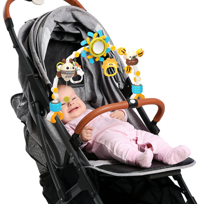 Baby Bouncer Toy Bar, Secure & Foldable with Rotating Pendant, Mirror & Detachable Toys