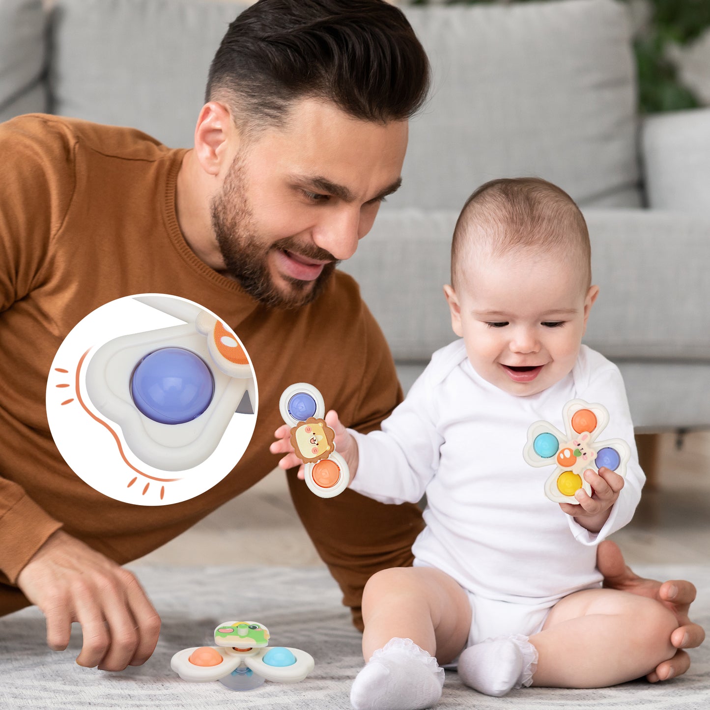 Baby Spinning Toy with Suction Cups, Fidget Toy with Animatronic 3D Design for Kids and Toddlers