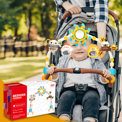 Baby Bouncer Toy Bar, Secure & Foldable with Rotating Pendant, Mirror & Detachable Toys