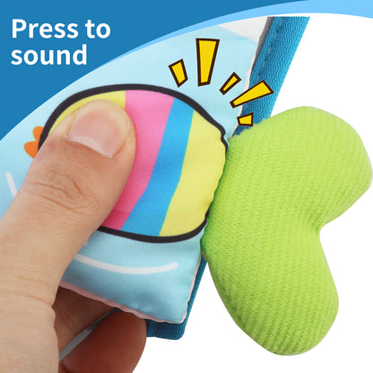 Caterbee Baby Mirror Soft Crinkle Activity Book, Tummy Time Sensory Toy with Bright Colors & Textures