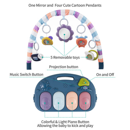 Baby Piano Play Mat Gym with Musical & Light – Interactive Kick & Play Activity Mat（Blue）