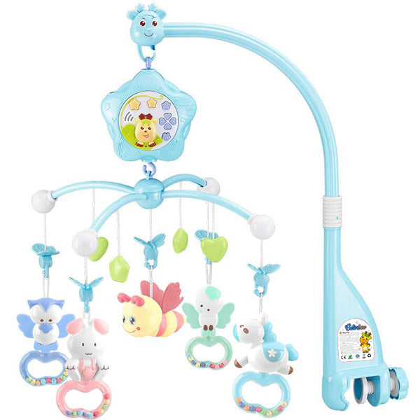 Caterbee Baby Mobile toys for Crib with Music, Lights & Remote Control (Blue-Bee)