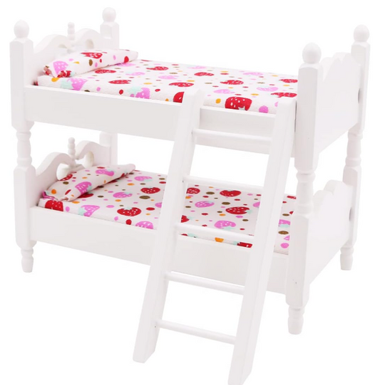 Cot 1/12 Miniature Bunk Bed Wooden Dolls House Furniture for Barbie Bed Dolls Bed Decoration