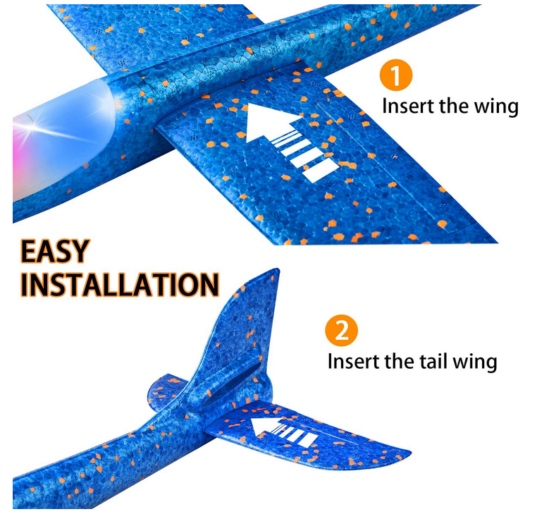 LED Light Airplane,17.5" Large Throwing 2 Flight Mode Glider Plane