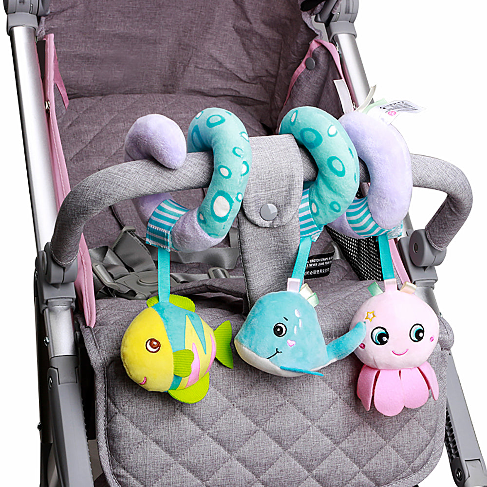 Caterbee Baby Activity Spiral Plush Car Seat Toys Stroller Bar Toy(Ocean)