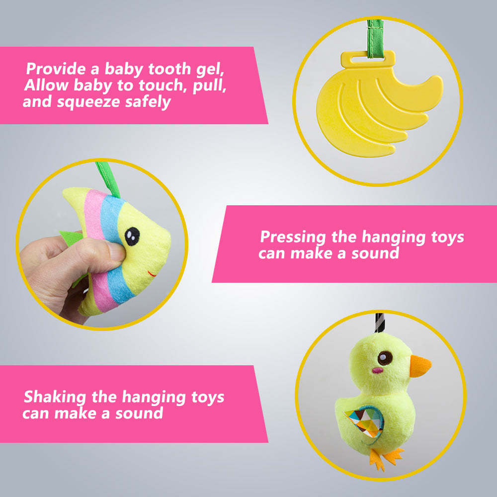 Baby Car Seat Toy with 4 Hanging Toys and Squeakers