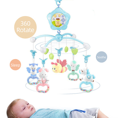 Caterbee Baby Mobile toys for Crib with Music, Lights & Remote Control (Blue-Bee)
