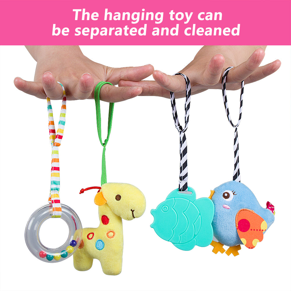 Baby Car Seat Toy with 4 Hanging Toys and Squeakers