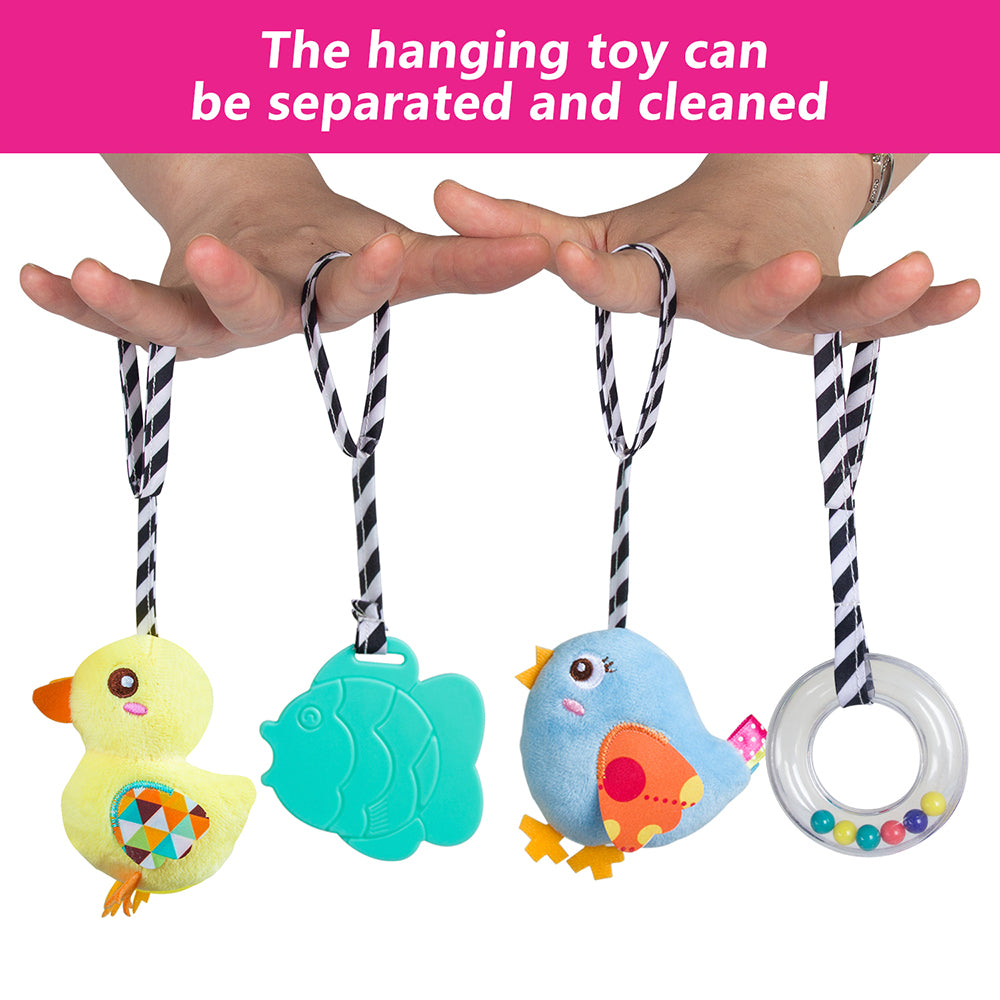 Interactive Baby Car Seat Toy with Teether and Sensory Hanging Toys (Duck)