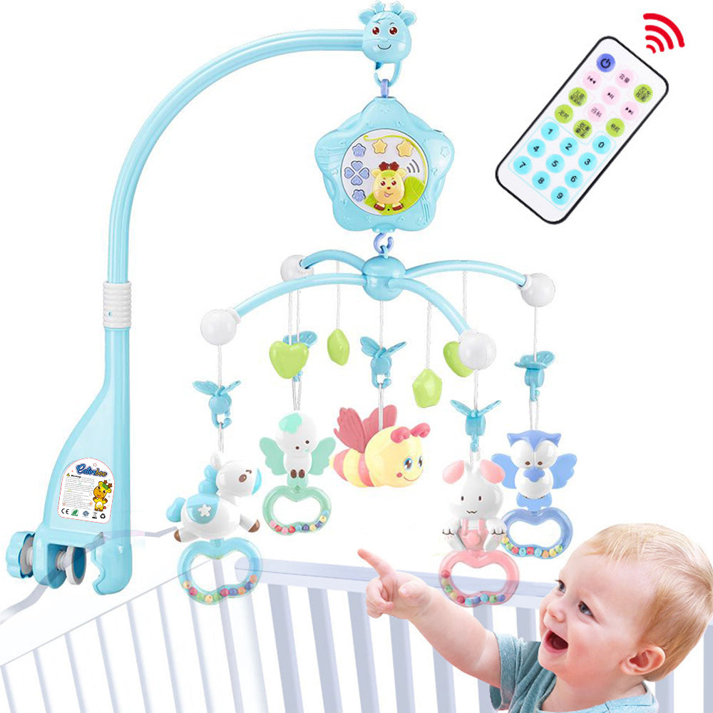 Caterbee Baby Mobile for Crib with Music, Lights & Remote Control – Bee Theme