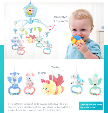 Caterbee Baby Mobile toys for Crib with Music, Lights & Remote Control (Blue-Bee)